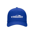 White Camaro Embroidered Silhouette Royal Blue Snapback Cap