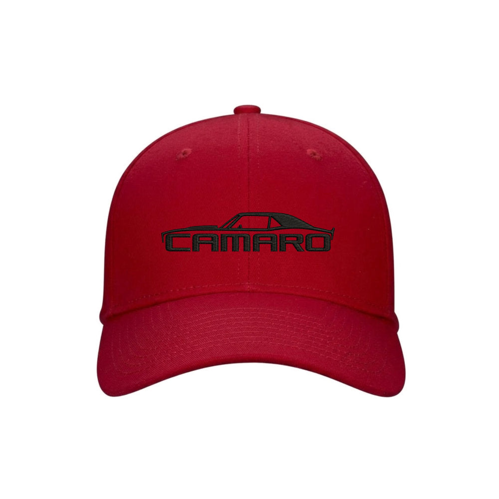 Black Camaro Embroidered Silhouette Red Snapback Cap