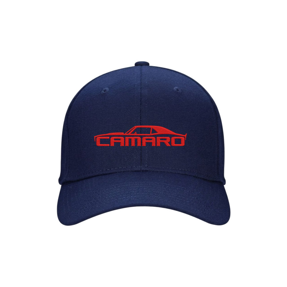 Red Camaro Embroidered Silhouette Navy Blue Snapback Cap
