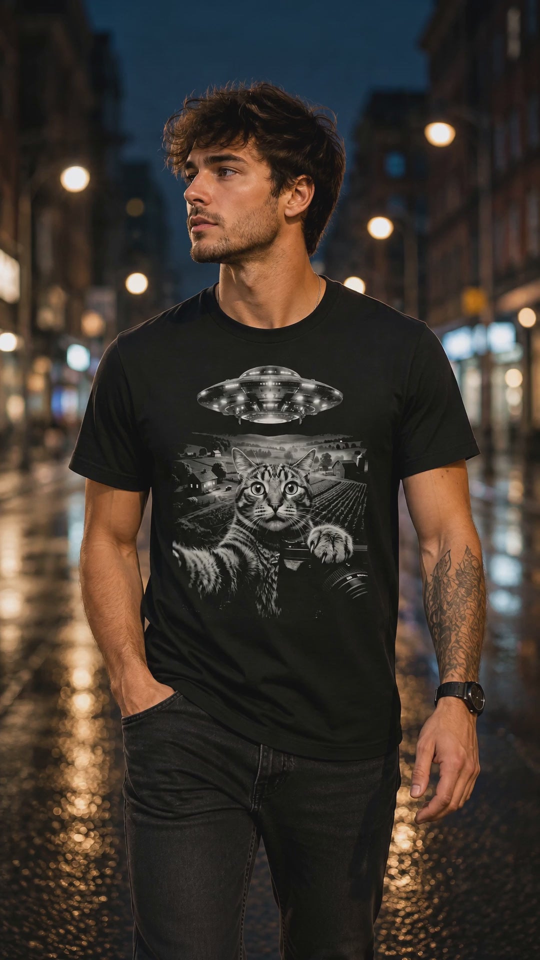 UFO Cat Selfie T-Shirt