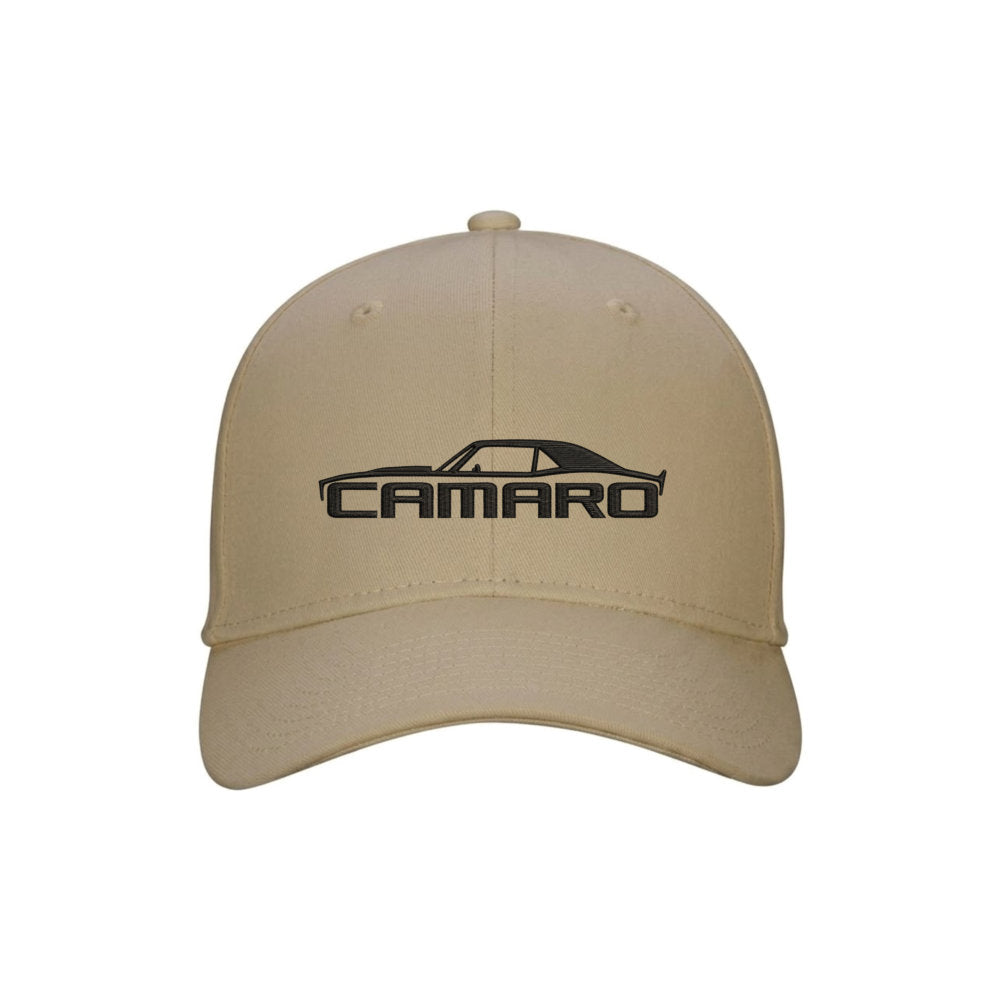 Black Camaro Embroidered Silhouette Sand Snapback Cap