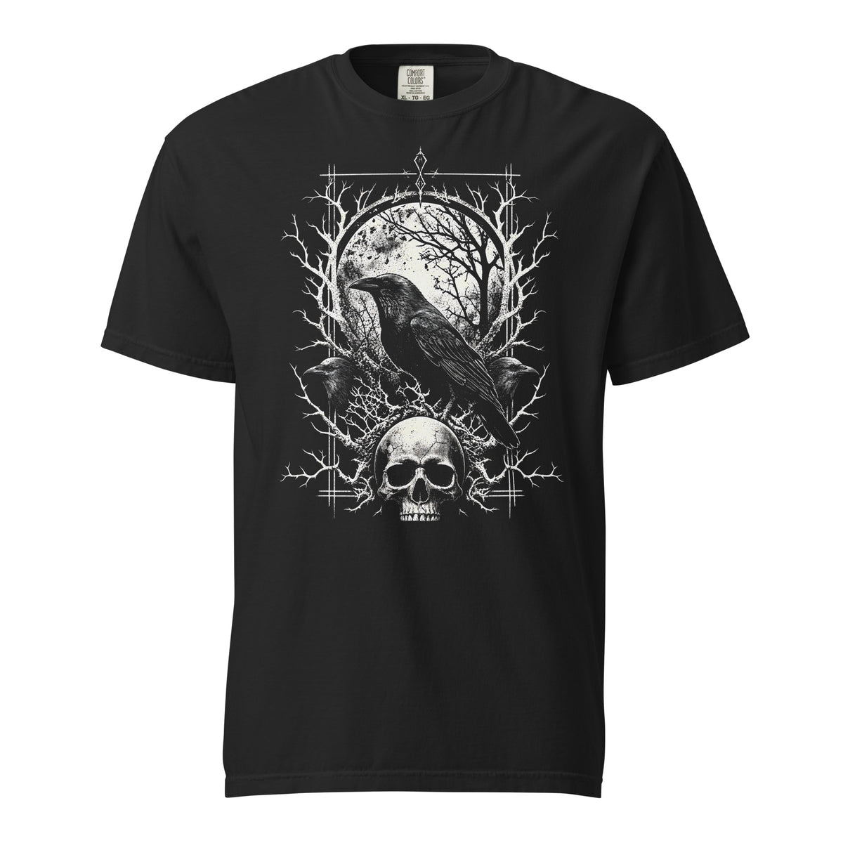 Comfort color 1717 black dye t-shirt goth graphic 3 raven skull shirt.
