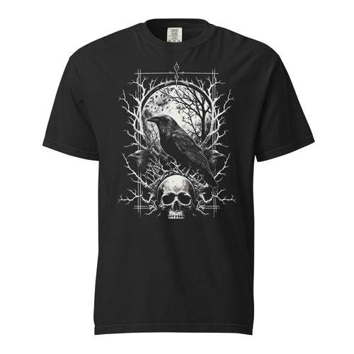 Comfort color 1717 black dye t-shirt goth graphic 3 raven skull shirt.